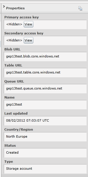 Storage Account Properties
