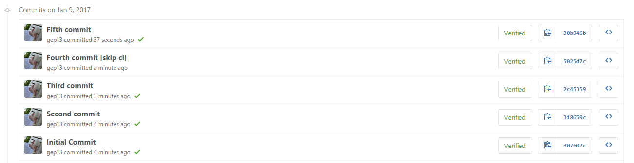 Series of commits into Source Control with skip commit message