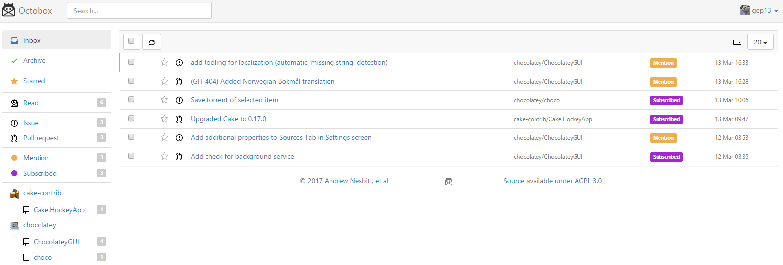 Octobox Inbox